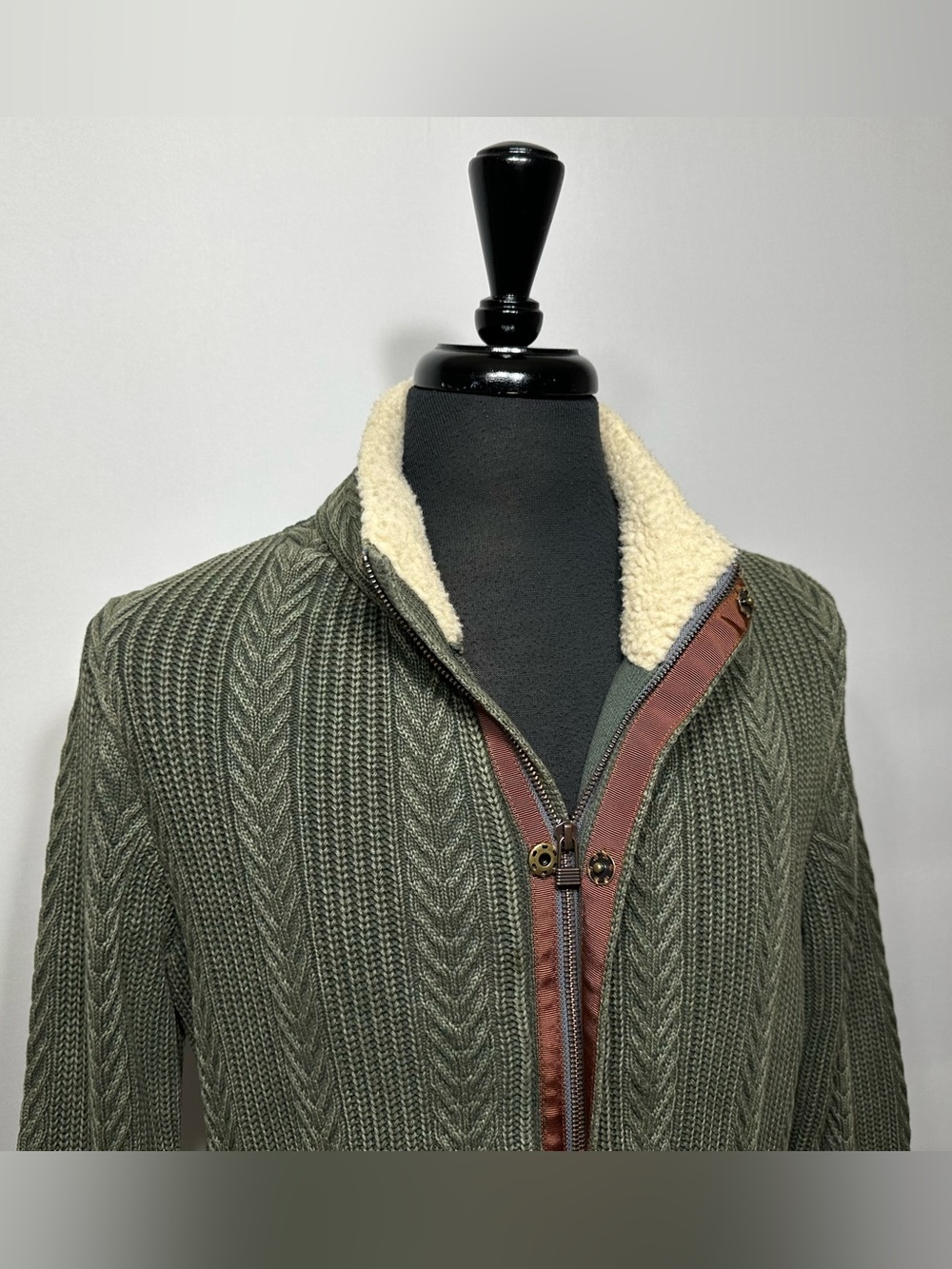 Carbon 2 Cobalt MEN M Green Cable Shaker Knit Zip Timberline Sweater Jacket $189
